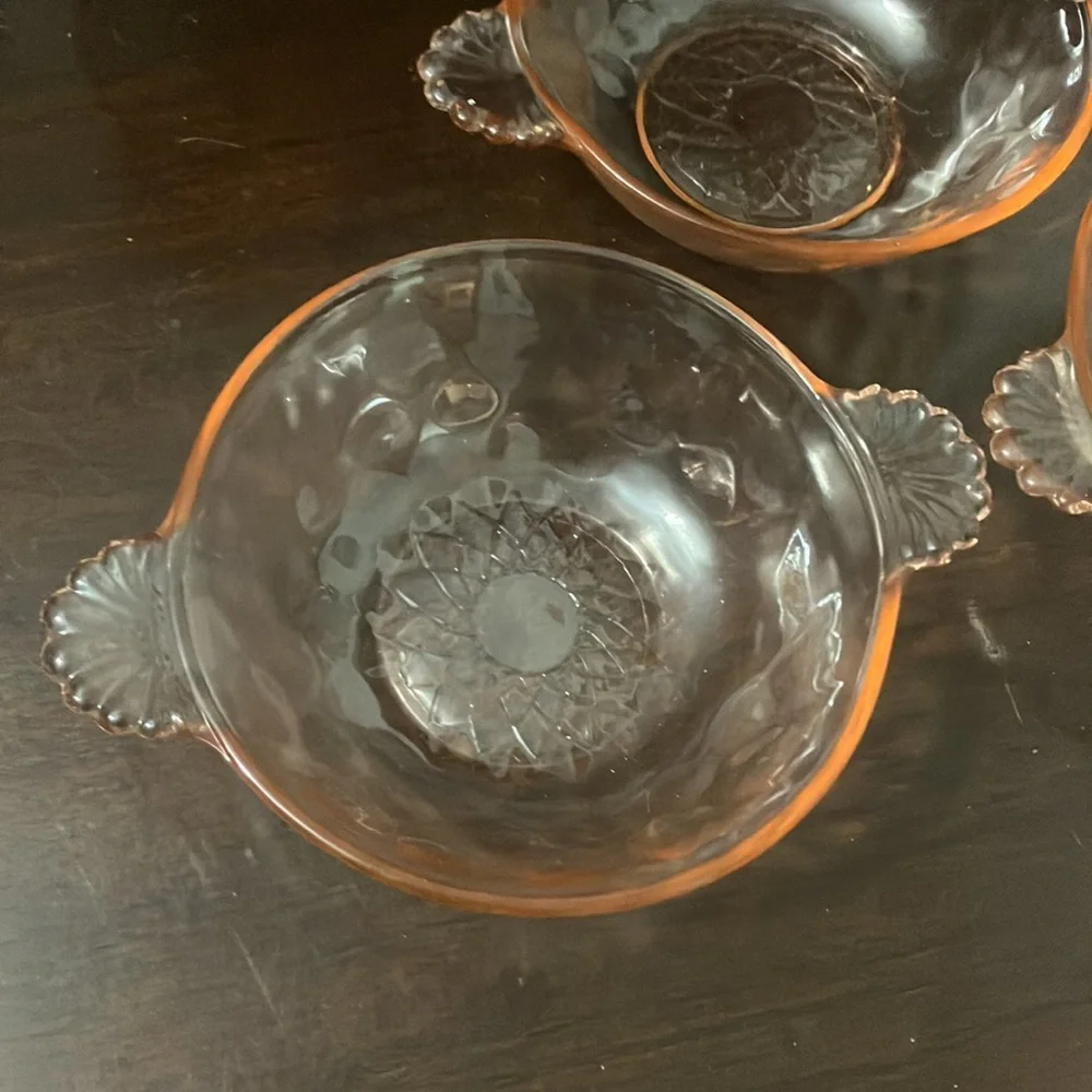 Set of 3 Vintage Thumbprint Pink Depression Glass Berry / Dessert Bowls